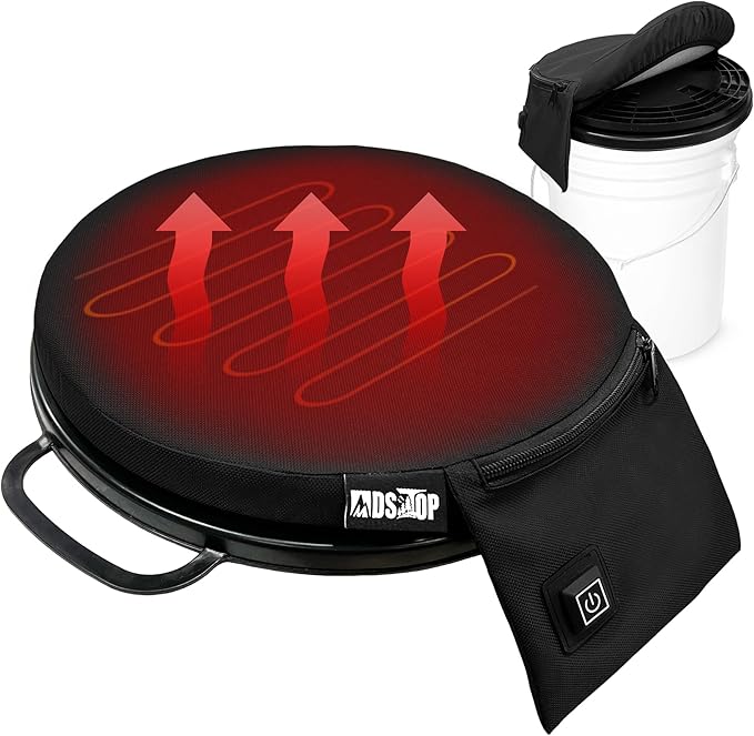 MDSTOP Heated 5 Gallon Bucket Seat, 360-Degree Swivel Bucket Seat Lid, Waterproof Top Seat Foam Cushion for Dove Duck Hunting, Ice Fishing, Baseball, Gardening, Camping（No Power Bank）