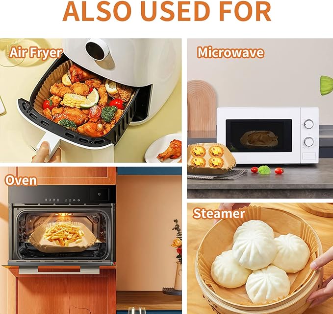 Air Fryer Liners Disposable Square, 100PCS 7.9 INCH Airfryer Liners, Natural Non-stick Parchment Paper for Air Fryer Oil-proof Water-proof, Paper liners for air fryer, Steamer, Baking, Microwave Etc