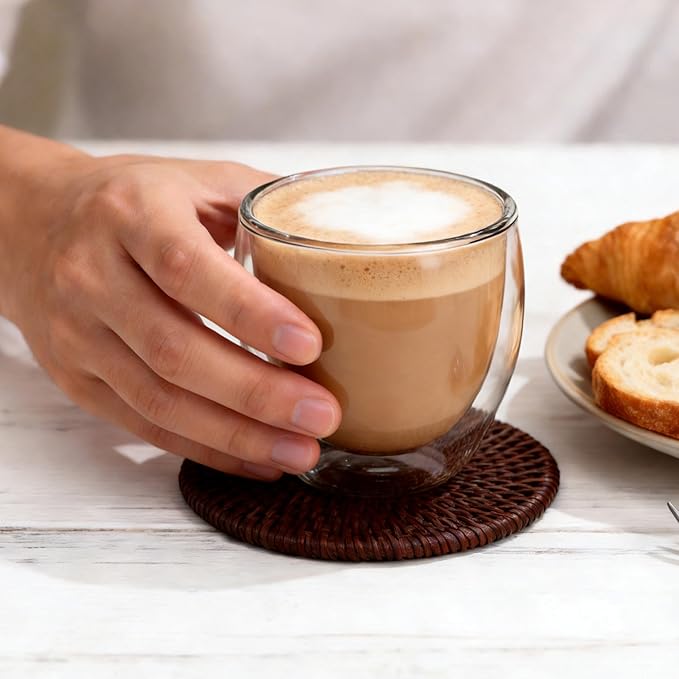 Double Walled Espresso Cups Set of 4, 5oz Clear Expresso Mugs, Small Insulated Espresso glasses for Coffee Machines