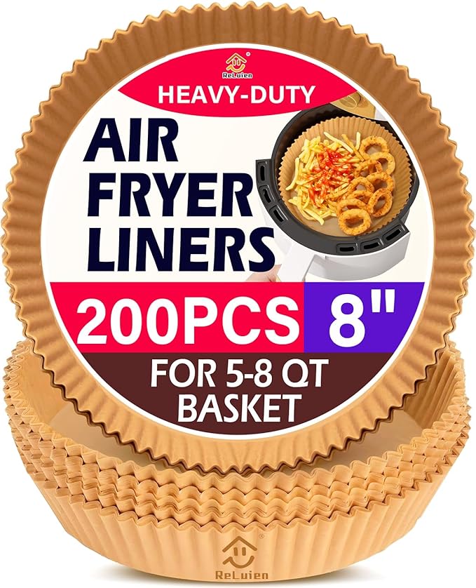 Air Fryer Liners Disposable, 200PCS Non-stick Oil Resistant Air Fryer Parchment Paper Liners, 8 Inch Air Fryer Liners, Round Airfryer Liners for 5-8QT Air fryer, Baking, Roasting Microwave