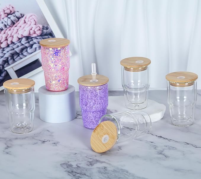 4 Oz Mini Glass Snowglobe Tumbler, 12 Pack Pre-Drilled Double Wall Mini Shot Snow Globe Tumbler Cup For Glitter Snow Globe Diy