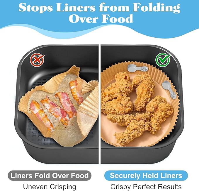 Air Fryer Magnet Silicone Buckles for Parchment Paper – 2 Pack Reusable Accessories for Disposable Basket Liners, Secure Baking Paper, Prevent Shifting & Burning (Grey)