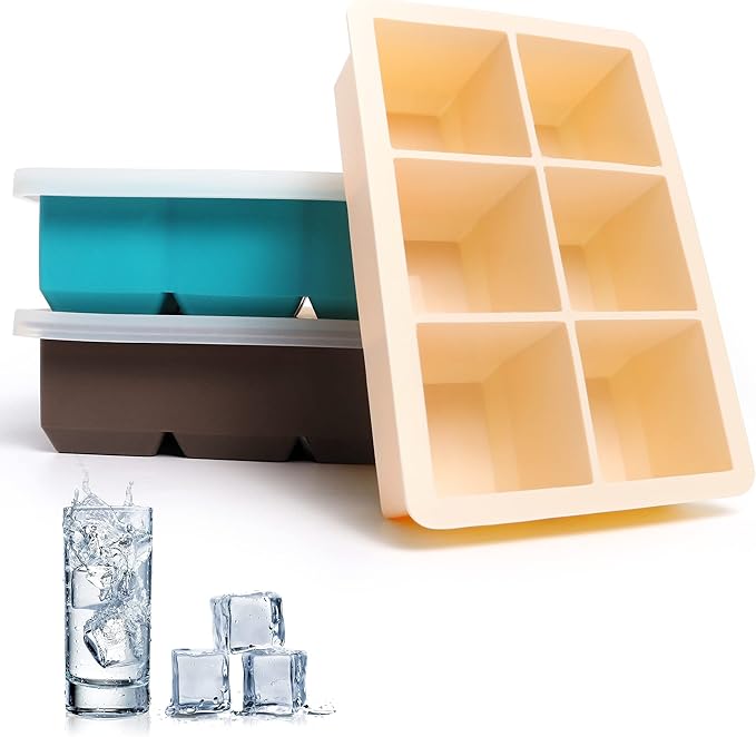 Excnorm Silicone Ice Cube Trays 3 Pack - Large Size Silicone Ice Cube Molds with Leak Proof Removable Lid Square Ice Cube Tray And BPA Free for Cocktail,Whiskey, Stackable Flexible Ice