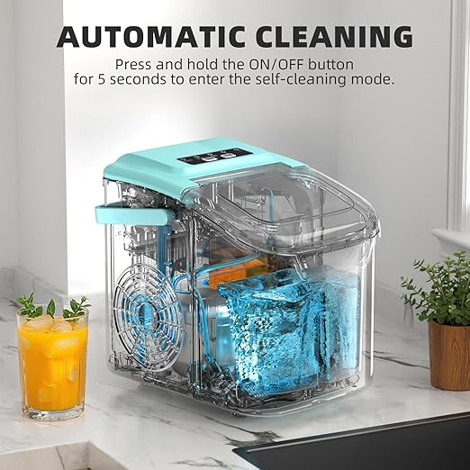 Antarctic Star Countertop Ice Maker, Portable Ice Machine with Carry Handle, 26.5Lbs/24H, 2 Sizes Bullet Ice, 8Cubes in 6 Mins Office/Kitchen/Bar White