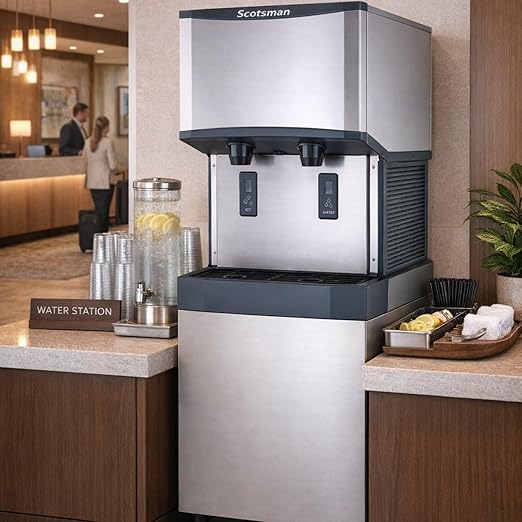 Scotsman Meridian Touchfree Countertop Nugget Ice Maker & Water Dispenser - 500 lb/Day, 25 lb Storage Bin, Stand