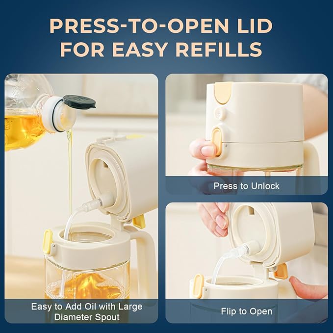 MUOOMU Oil Sprayer for Cooking, Upgraded Olive Sprayer Bottle, Air Fryer Accessories, Mister 7oz/200ml Vinegar Spritzer, Kitchen Gadgets for Salad, BBQ, Roasting (Glass-C (Upgraded))