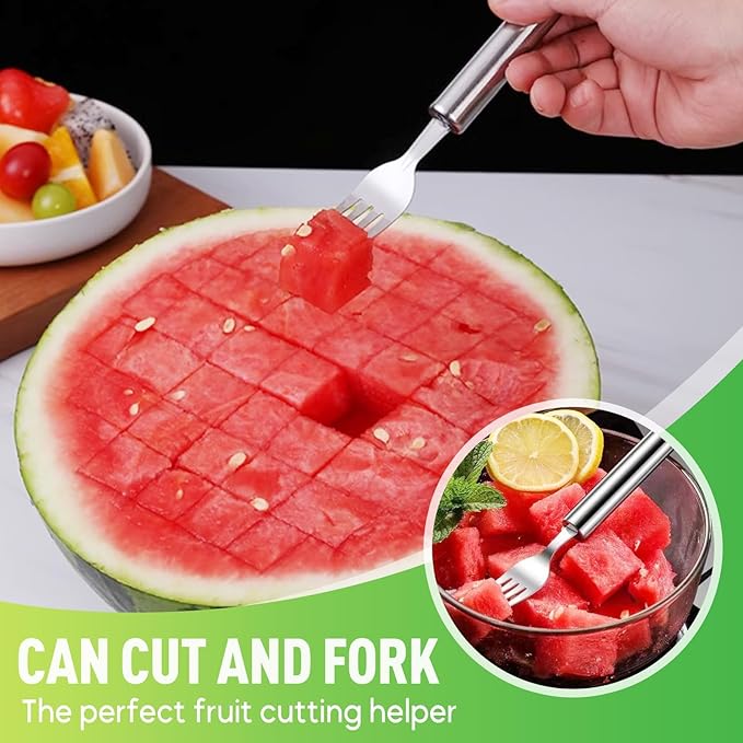 3 Pack Stainless Steel 2-In-1 Watermelon Fork Slicer, Multifunctional Fruit Cutter and Fork For Home, Camping, Summer Kitchen Gadgets