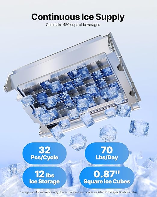 VEVOR Commercial Ice Maker Machine, 90 lbs/24h with 12Lbs Storage, 2 Water Inlet Modes, Stainless Steel Freestanding & Countertop Ice Maker with LED Display & Self-Cleaning, for Home Bar Restaurant