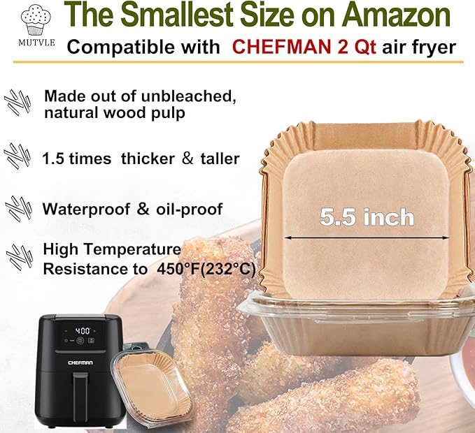 2 QT Air Fryer Liners for CHEFMAN 2 Qt Mini Air Fryer, Air Fryer Liners Disposable Small 2 qt 2.6qt, Small AirFryer Liners, DASH Air Fryer Liners