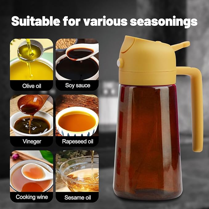 2 In 1 Oil Dispenser And Oil Sprayer, 16 Oz/470 Ml Oil Dispenser For Kitchen Spray, With Fine Mist Nozzle, Suitable For Cooking, Air Fryer, Salad, Grilling (yellow-2)