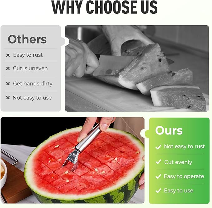 3 Pack Stainless Steel 2-In-1 Watermelon Fork Slicer, Multifunctional Fruit Cutter and Fork For Home, Camping, Summer Kitchen Gadgets