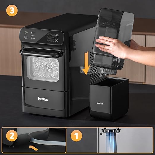 INOVIVA Nugget Ice Maker with 1.2 Gallon Tank, 40lbs/24H Soft & Chewable Ice, Automatic Water Supply, Preset Time, Self-Cleaning, Multifunctional Pellet Ice Machine for Home & Kitchen