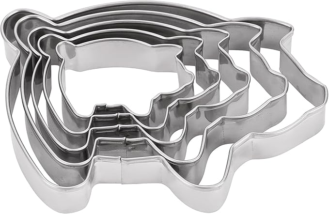Pig Cookie Cutters Set of 5 – Stainless Steel Sandwiches Cutters & Biscuit Molds for Kids – Sturdy Cutters for Cookies, Sandwiches – Small to Large Sizes 1.37 to 4.52 Inches – Food Grade & Health Safe