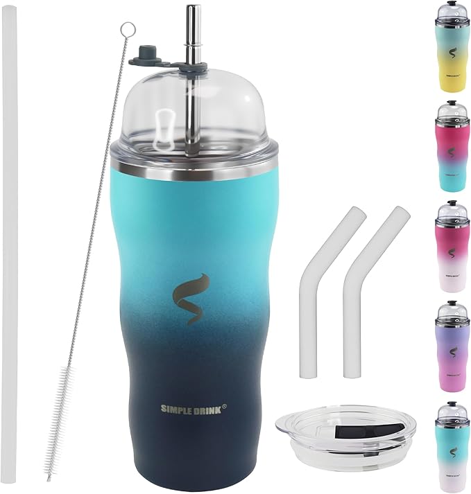 20Oz Insulated Tumbler With Straw And Lid, Spill Proof Tumbler for Iced Coffee And Hot Beverage, Double Wall Vacuum Travel Mug,Stainless Steel Straws for Tumbler, Green