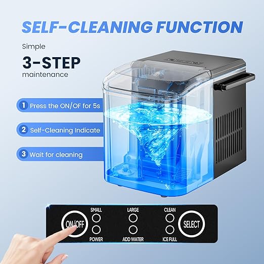 NEWBULIG Ice Makers Countertop with Handle, Portable Ice Machine, 9 Bullet Ice Cubes in 6 Mins, 26lbs in 24Hrs, Auto-Cleaning, with Basket and Scoop, for Home, Kitchen, RV, Camping,Black