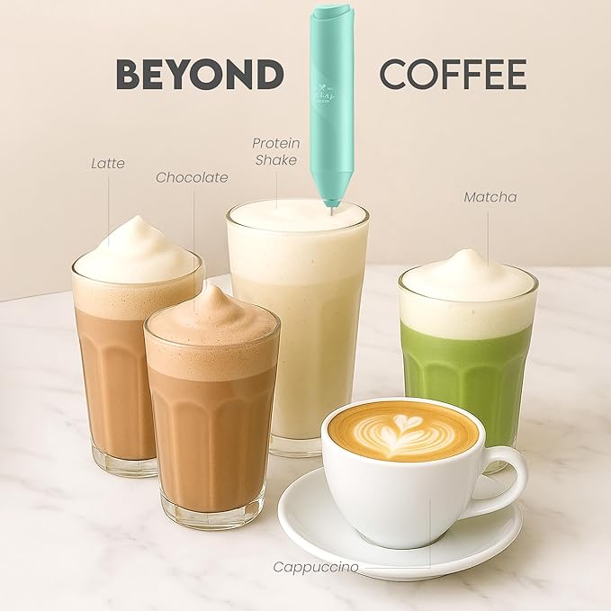 Zulay Kitchen Powerful Milk Frother Wand - Handheld Stainless Steel - Battery Operated Drink Mixer for Coffee, Lattes, Cappuccino, Matcha - Froth Mate Frother Gift - Fresh Mint