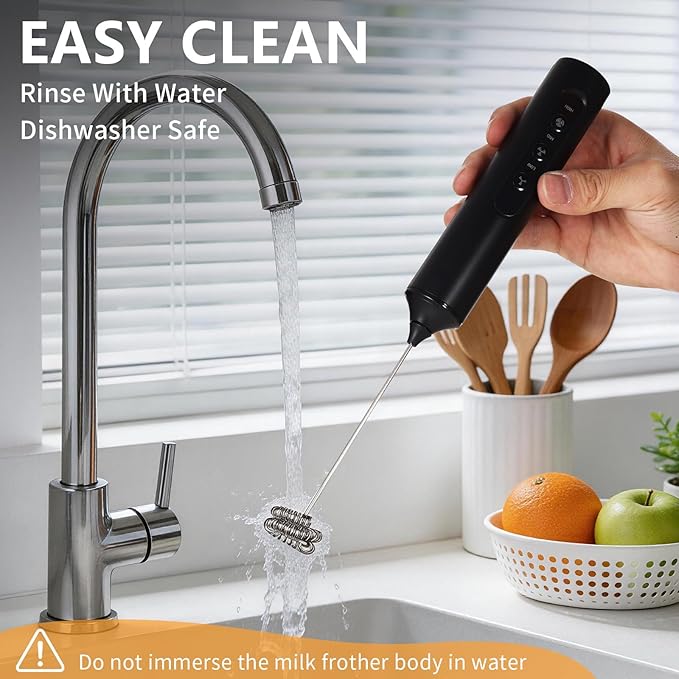 Rechargeable Handheld Milk Frother with Stand, 3 Speeds 3 Detachable Stainless Steel Whisks Electric Drink Mixer, Coffee Mixer for Lattes Cappuccino Matcha Eggs, Kitchen Gifts