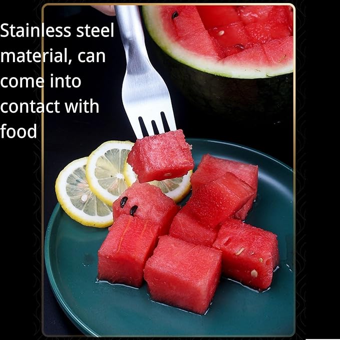 Generic 2PCS Watermelon Fruit Slicer Cutter Tool, Dual Head Stainless Steel Fruit Forks Slicer Knife for Family Parties Camping, 1