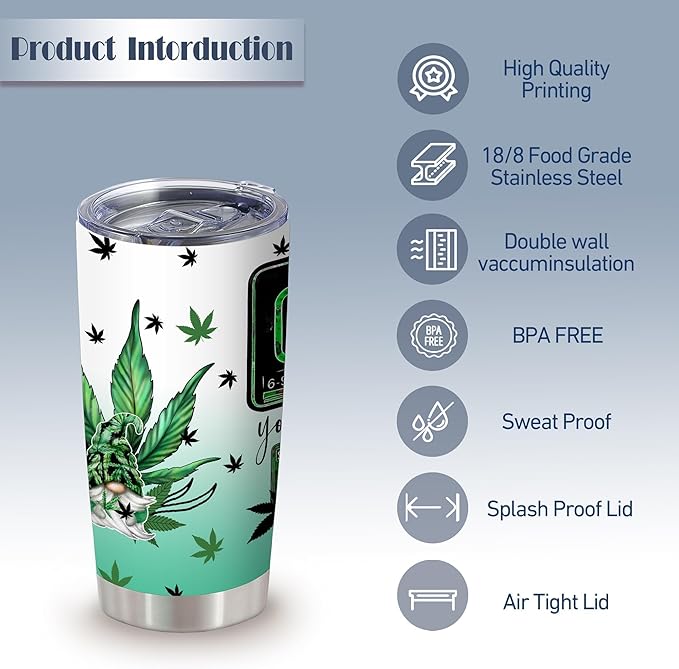 ATHAND Grow Your Own Happiness Tumbler, 20oz Insulated Stainless Steel Travel Coffee Mug with Lid, Funny Weed Marijuana Green Tumbler, Novelty Gift for Cannabis Lovers, Men & Women,1 Pcs