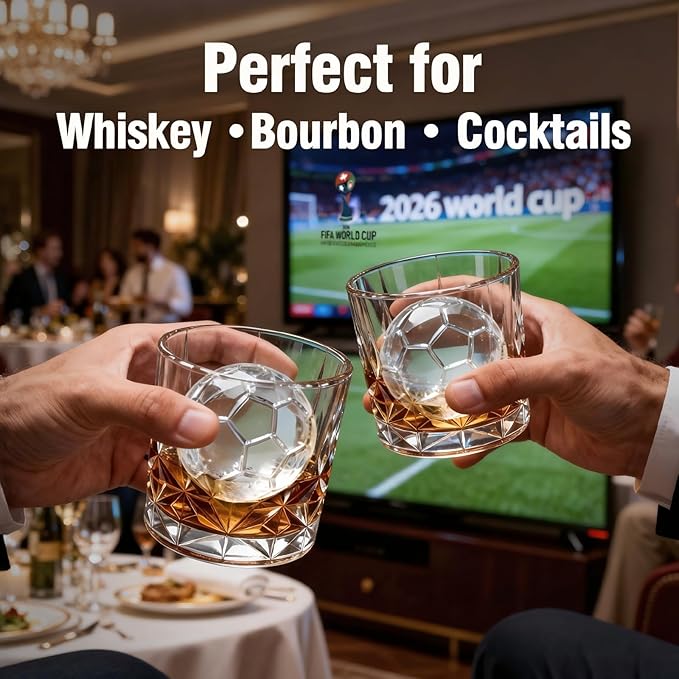Clear Ice Cube Maker Premium Gift Set – Stainless Steel Whiskey Ice Ball Mold, 2.5” Soccer Ice Sphere with BPA-Free Silicone, Slow Melting Easy Release Ice for Bourbon & Cocktails,Gifts for Men Dad