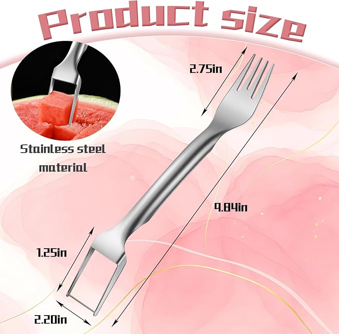 2-in-1 Watermelon Fork Slicer Cutter, Dual Head Watermelon Cube Cutter, Multipurpose Fruit Cutting Knife Summer Stainless Steel Watermelon Slicer for Kitchen Gadgets, Parties, Camping