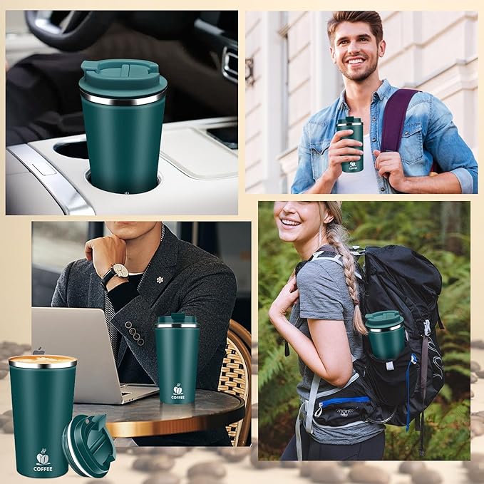 Insulated Travel Coffee Mug Reusable Coffee Tumbler Cup with Flip Lid Leak Proof Spill Proof for Office School Party Camping Hot and Cold Drink,Stainless Steel 17oz (Kingfisher Blue)