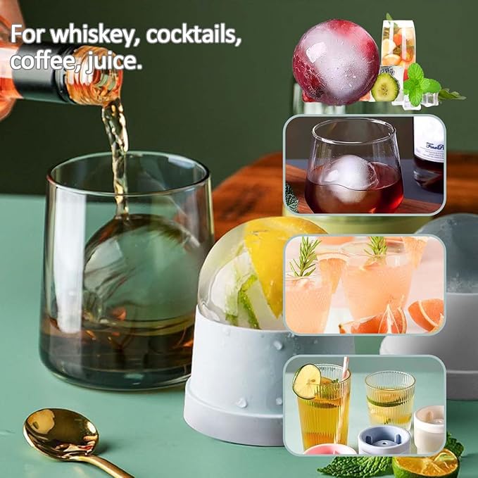 Ice Cube Molds, Silicone Sphere Ice Mold Maker, Stackable Easy Release Circle Ice Cube Mold with Lids, Spherical Ice Makers with Lids for Whiskey, Cocktails, Bourbon, and Drinks (1.9In*6 Balls)