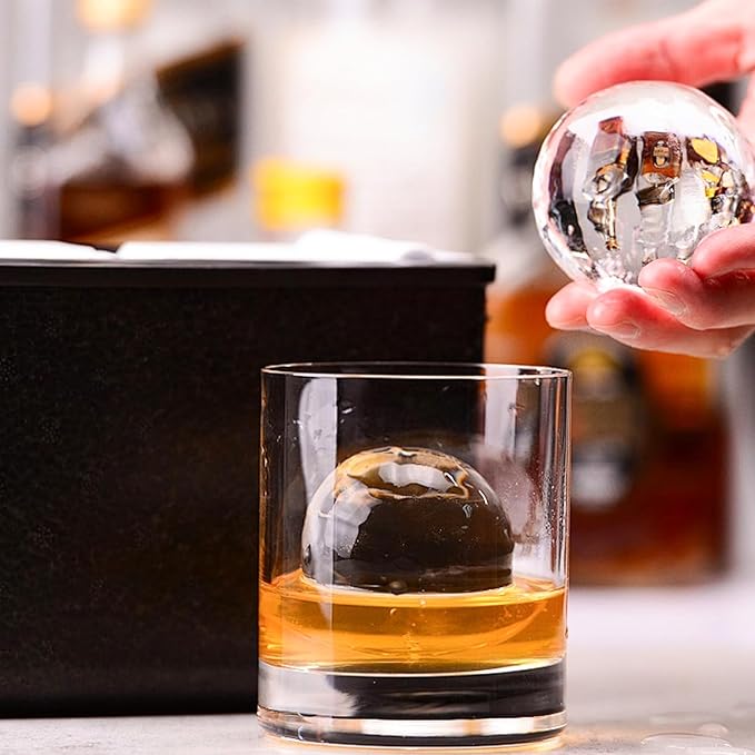 Clear Ice Cube Maker for Whiskey & Cocktails, Non-BPA Premium Silicone Ice Cube Molds, Easy-Release Sphere Ice Maker (2 PACK)