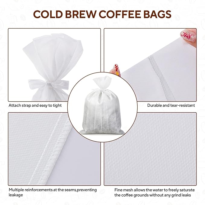 120PCS Commercial Cold Brew Coffee Bags with Drawstring, 20" X 20" Disposable Coffee Filters for 5 Gallon Buckets and Commercial Model Cold Brew Coffee Makers