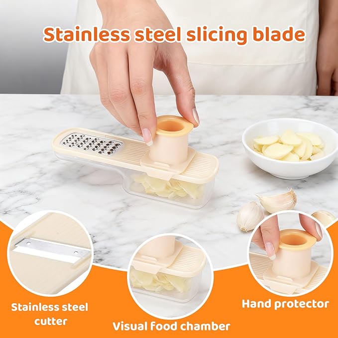 Palksky Garlic Mandolines Slicer Super Thin, 3 in 1 Multifunctional Garlics Grinder with Shredder Grinder Slicer, Portable Garlic Chopper, Kitchen Gadgets - 2PCS