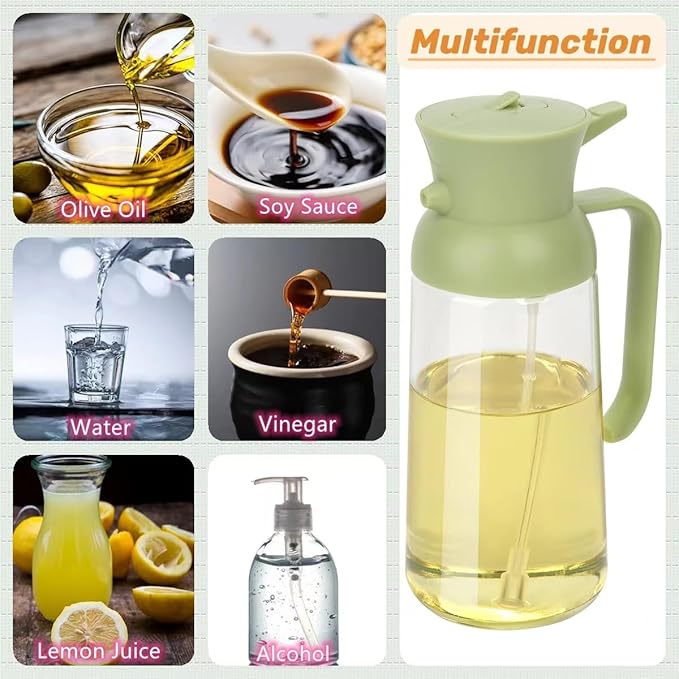 Oil Sprayer for Cooking,2 in 1 Glass Olive Oil Sprayer and Oil Dispenser19oz Oil Spray Bottle (Green)
