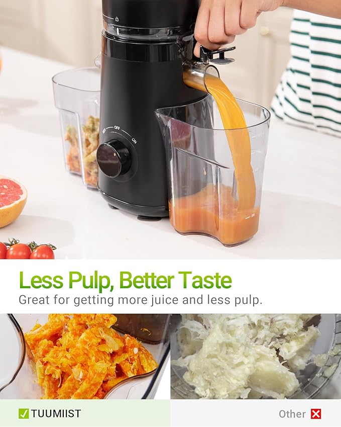 TUUMIIST Juicer Machines, Cold Press Juicer with 5.3" Extra Large Feed Chute Fit Whole Fruits & Vegetables Easy to Clean, High Juice Yield, BPA Free (Black)