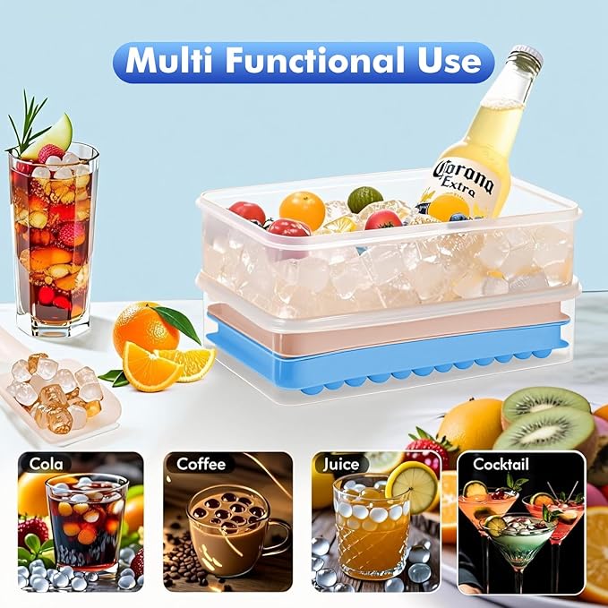 2 Pack Ice Cube Tray with Lid and Bin,Round Ice Cube Trays for Freezer, BPA-Free Circle Mini Ice Maker for Whiskey Cocktail Soda,Home & Bar Use