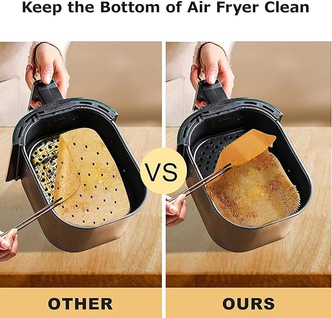 Air Fryer Liners Disposable 100 Pack for Ninja DZ201 DZ401, 8.6x5.5 Inch Non-Stick Parchment Paper Basket Sheets, for Easy Cleanup, Healthy Oil Free Cooking