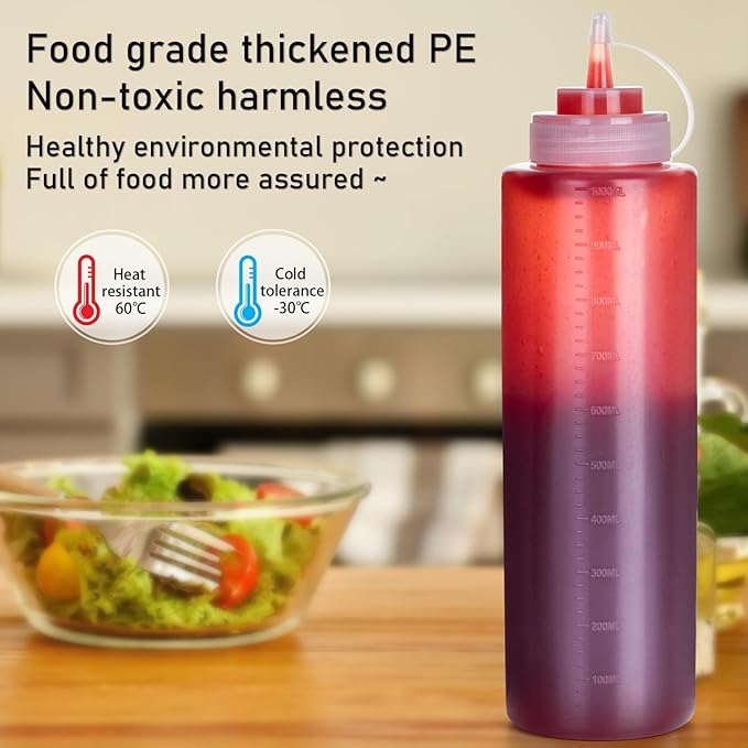 Premium Leak-Proof Squeeze Bottles Plastic Sauce, Ketchup, Condiment & Syrup Dispenser for Kitchen, Pancake Batter, Salad Dressing, Cooking Oil - BPA Free, Dishwasher Safe (2, 12o'z)