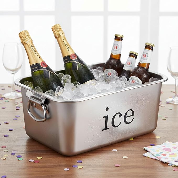 14L Ice Bucket for Freezer,Stainless Steel Ice Cube Bin with Handle,Large Capacity Ice Container Champagne Bucket Carry Drink Storage Cooler,Halloween Ice Buckets for Parties