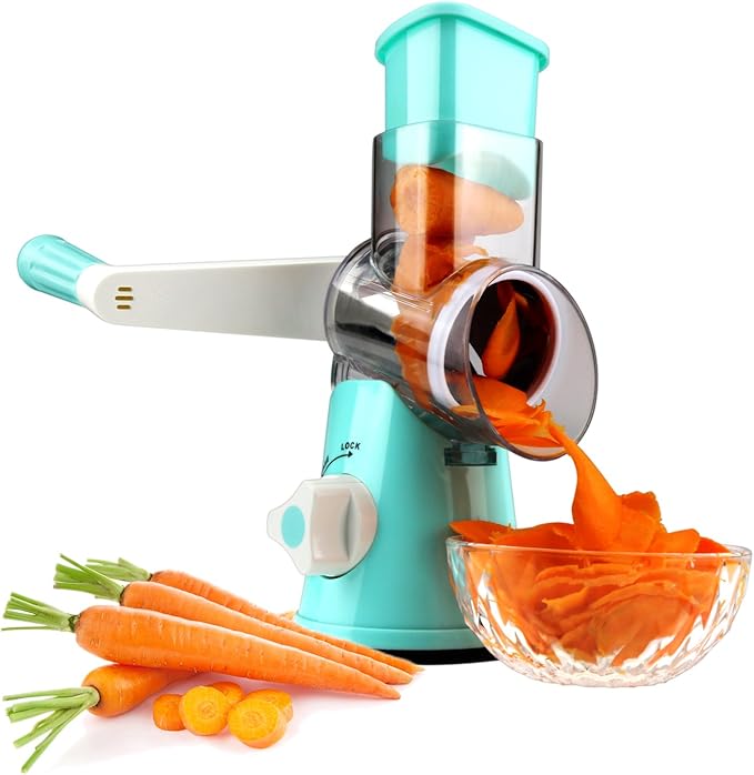 Round Mandoline Drum Slicer Rotary Cheese Grater Veggie Slicer Vegetable Carrot Shredder Nut Chopper Blue