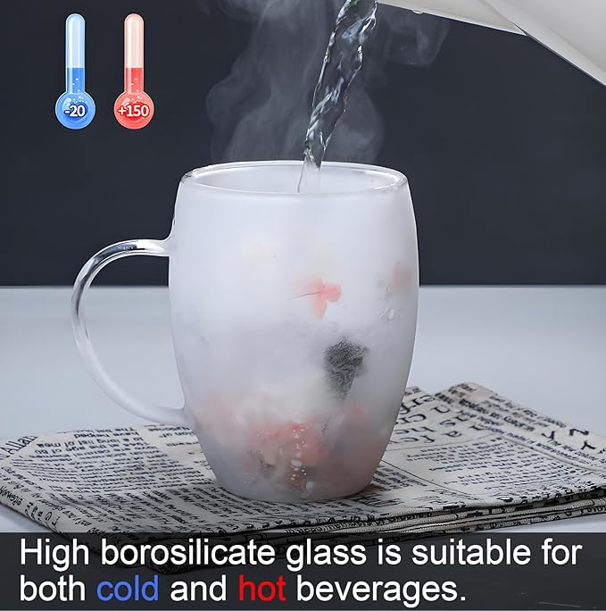 Double Walled Clear Glass Espresso Cups with Handle Cute Floral Latte Coffee Mugs for Women Unique Tea Mug Cappuccino Cups