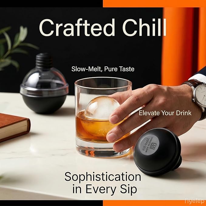 Whiskey Ice Ball Mold 5 Pack, 2.6 Inch Large Sphere Ice Maker with Lids, Food Grade Silicone Easy Release Ice Cube Molds for Home Bar, Cocktail, Bourbon, Scotch, Reusable Ice Ball Maker for Parties