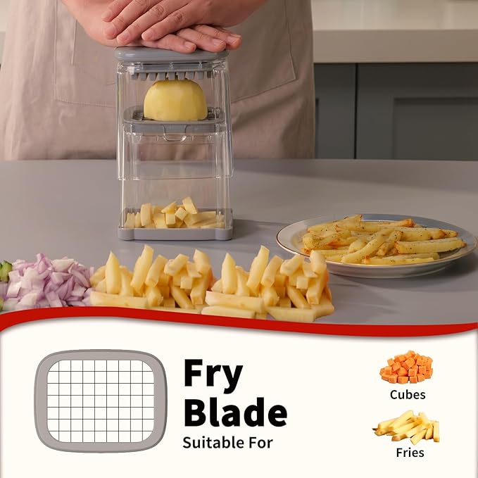 French Fry Cutter, Solucky Potato Onion Cutter, Professional Homestyle Vegetable Chopper Dicer, Great for Potatoes Carrots Cucumbers Zucchini Pepper (Fog Gray)