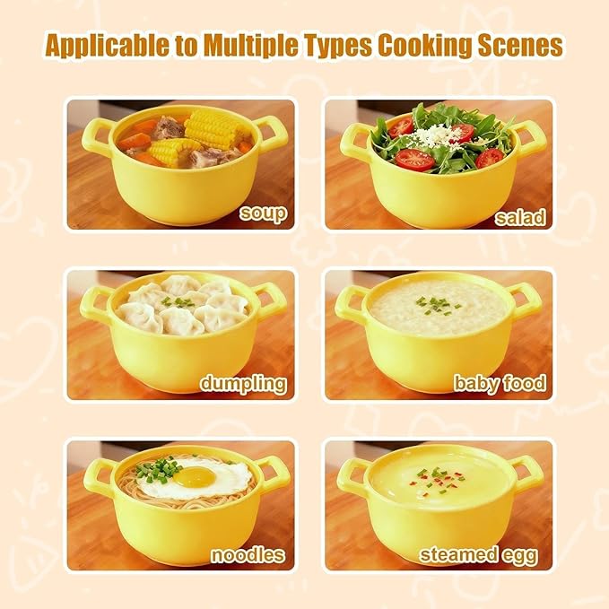 Silicone Microwave Steamer for Cooking, Yellow Vegetable Steamer, 40oz Microwave Bowls with Lids & Handles for Egg Dumpling Heating Food for 1 to 2 people, Easy Clean, Dishwasher Safe