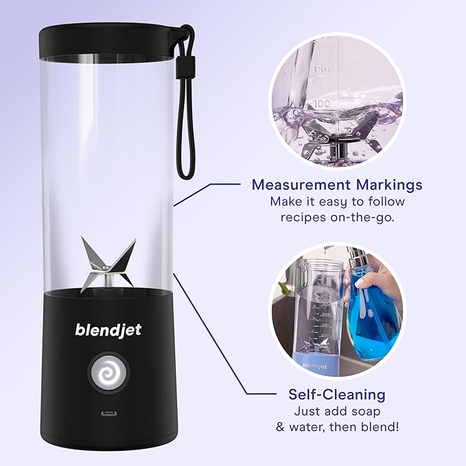 BlendJet 2 Portable Blender for Smoothies & Shakes - 16oz BlendJet Cordless Personal & Small Blender, USB-C Rechargeable & Self Cleaning - (Elsa)
