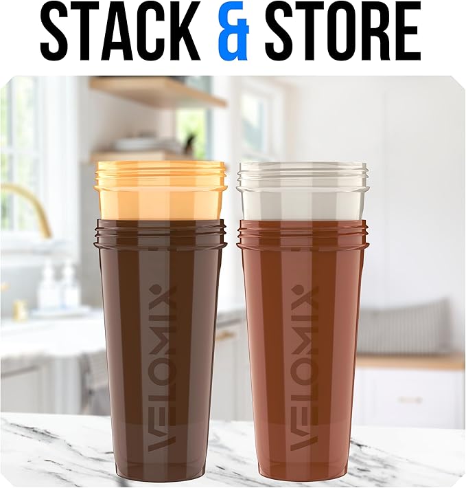 VELOMIX -4 PACK 28 Oz Protein Shaker Bottle for Protein Mixes -4x Wire Whisk | Leak Proof Shaker Cups for Protein Shakes | Large, Stackable Protein Shaker Bottle Pack | Dishwasher Safe (A3) Urban Tone