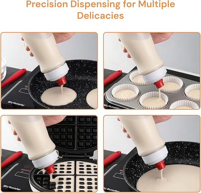 One Pack Pancake Batter Dispenser with BlenderBall and Wire Whisk, 33 Oz Silicone Squeeze Pancake Mix Dispenser, Kitchen Pancake Batter Dispenser Bottle for Waffle Cupcakes Muffins Crepes Qatayef