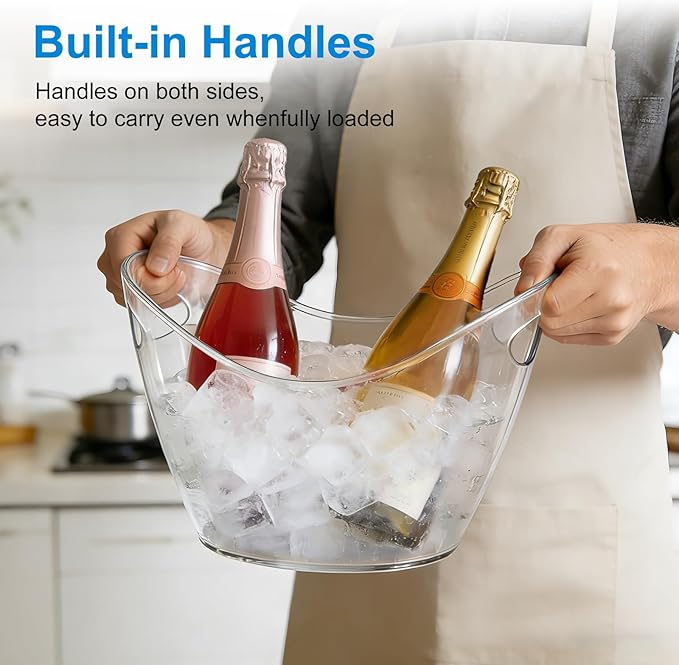 3.5L Ice Bucket for Parties, Portable Drink Bucket for Cocktail Bar, Plastic Champagne Cooler for Beverage/Wine/Beer/Juice, Mimosa Bar Supplies Chiller Tub with Scoop
