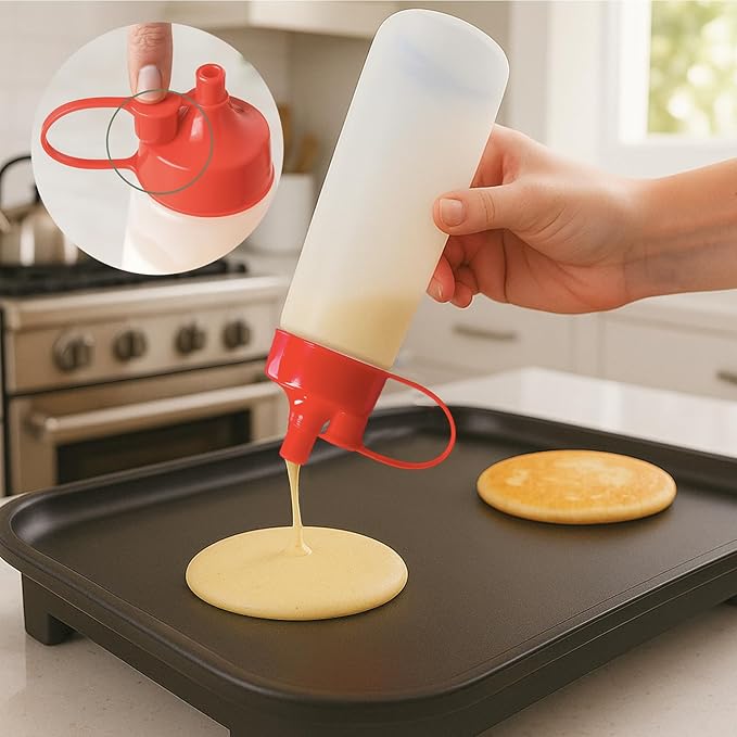 Pancake Batter dispenser bottle, Pancake Mixer and Dispenser with Whisk Ball, Batter Mixer Bottle for Pancakes Waffles Cupcakes Crepes (500ml+400ml)