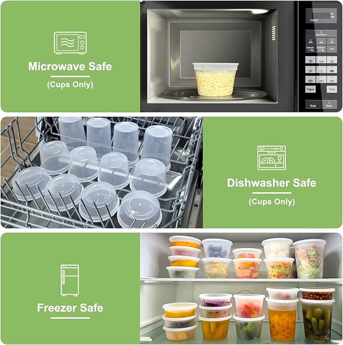 Dipoo 60 Sets (120-Piece) Deli Containers with Lids 8 oz, Leak-Proof & BPA Free Airtight Takeout Plastic Food Storage Containers for Soup, Freezer/Microwave/Dishwasher Safe