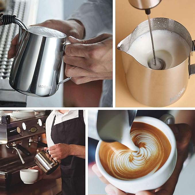 HOOMIL Milk Frothing Pitcher, 12oz/20oz/32oz Stainless Steel Steaming Pitcher Barista Milk Frother Cup Jug for Espresso Machine Coffee Cappuccino Latte Art - 20oz