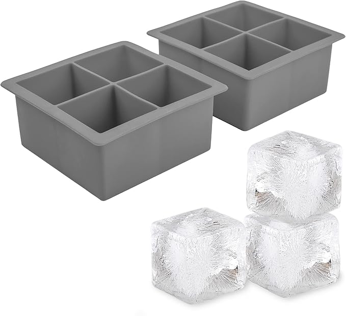 Tovolo Elements XL, Set of 2 Silicone Trays Extra-Large Ice Cubes for Whiskey, Bourbon, Cocktails & More, BPA-Free & Dishwasher-Safe, Cool Gray, xl trays (22025-202)