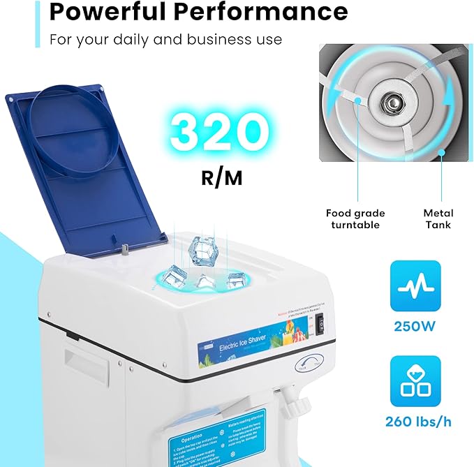 VIVOHOME Electric Ice Crusher Shaver Snow Cone Maker Machine 265lbs/hr for Home and Commercial Use Blue